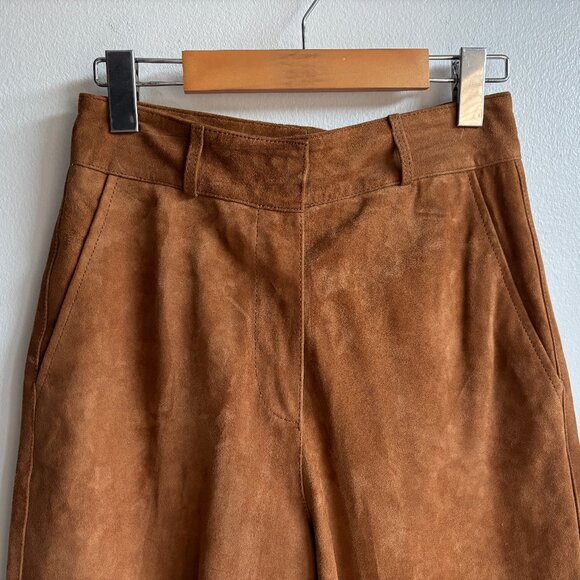 NWT Massimo Dutti Cognac Leather Suede Cropped Pants - XS - Picture 4 of 16